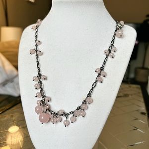 J.CREW Gunmetal Paper Clip Chain Necklace - Pink Bubble Beads